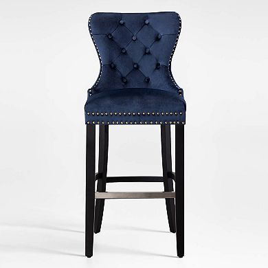 Westintrends 29" Tufted Velvet Bar Stool, Black