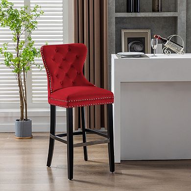 Westintrends 29" Tufted Velvet Bar Stool, Black
