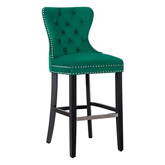Westintrends 29" Tufted Velvet Bar Stool, Black