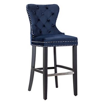 Westintrends 29" Tufted Velvet Bar Stool, Black
