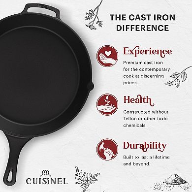 Cuisinel Cast Iron Skillet + Glass Lid + Pan