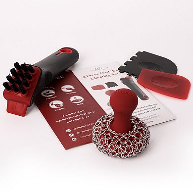 Cuisinel Cast Iron Chain Mail Scrubber + Cleaning Brush + Pan