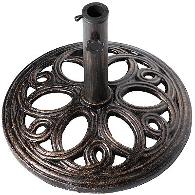 cast iron patio umbrella Resin Coated Base Stand The versatile design allows you to place the base beneath a table to keep your umbrella securely anchored Decorative Cast Iron Patio Umbrella