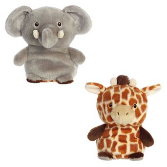 Aurora Small Brown Eco Nation Reversible Eco Pairs 6.5" Elephant And Giraffe Stuffed Animal