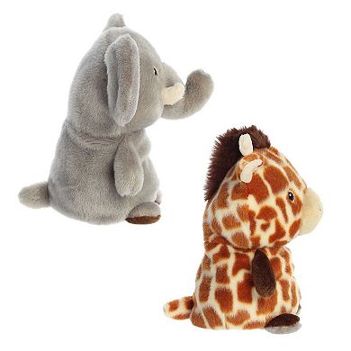 Aurora Small Brown Eco Nation Reversible Eco Pairs 6.5" Elephant And Giraffe Stuffed Animal