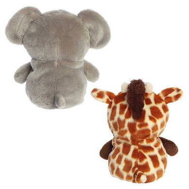 Aurora Small Brown Eco Nation Reversible Eco Pairs 6.5" Elephant And Giraffe Stuffed Animal