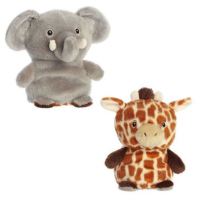 Aurora Small Brown Eco Nation Reversible Eco Pairs 6.5" Elephant And Giraffe Stuffed Animal