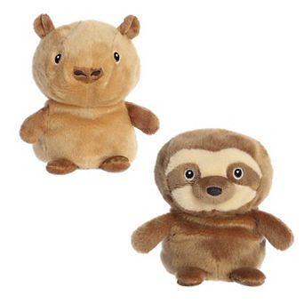 Aurora Small Brown Eco Nation Reversible Eco Pairs 6.6" Capybara And Sloth Stuffed Animal
