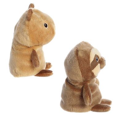 Aurora Small Brown Eco Nation Reversible Eco Pairs 6.6" Capybara And Sloth Stuffed Animal