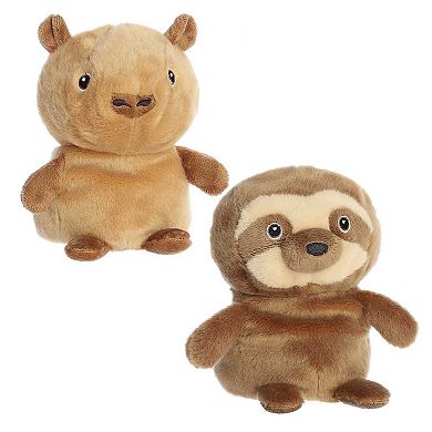 Aurora Small Brown Eco Nation Reversible Eco Pairs 6.6" Capybara And Sloth Stuffed Animal