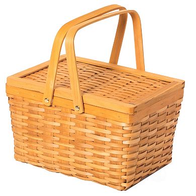 Woodchip Picnic Storage Basket With Cover And Movable Handles