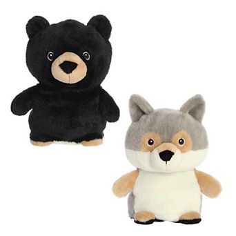 Aurora Small Grey Eco Nation Reversible Eco Pairs 6.5" Black Bear And Wolf\ Stuffed Animal