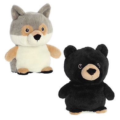 Aurora Small Grey Eco Nation Reversible Eco Pairs 6.5" Black Bear And Wolf\ Stuffed Animal