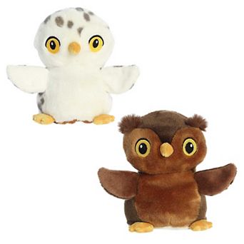 Aurora Small Brown Eco Nation Reversible Eco Pairs 6.5" Snowy Owl And Barn Owl Stuffed Animal