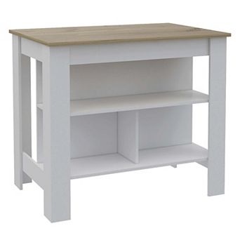 Cala Kitchen Island, Four Legs, Three Shelves