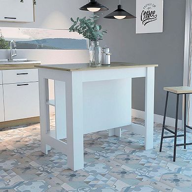 Cala Kitchen Island, Four Legs, Three Shelves