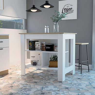 Cala Kitchen Island, Four Legs, Three Shelves