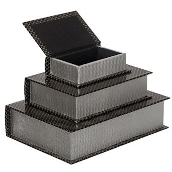 Set Of 3 Velvet Vintage Storage Wooden Antique Classic Decorative Book Box Holder