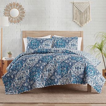 Indigo Ink Denim Reversible Medallion Boho Quilt Set