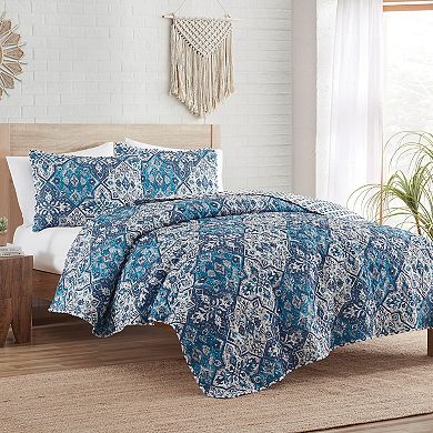 Indigo Ink Denim Reversible Medallion Boho Quilt Set