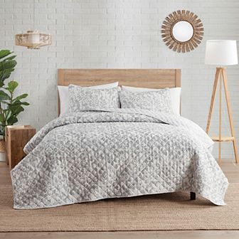 Indigo Ink Tufted Abstract Floral Reversible Boho Quilt Set