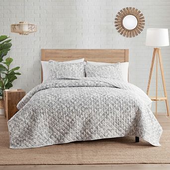 Indigo Ink Tufted Abstract Floral Reversible Boho Quilt Set