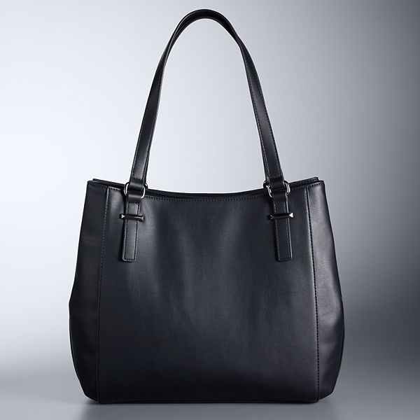 Simply Vera Vera Wang Elizabeth Faux Leather Four Poster Tote Bag - Black