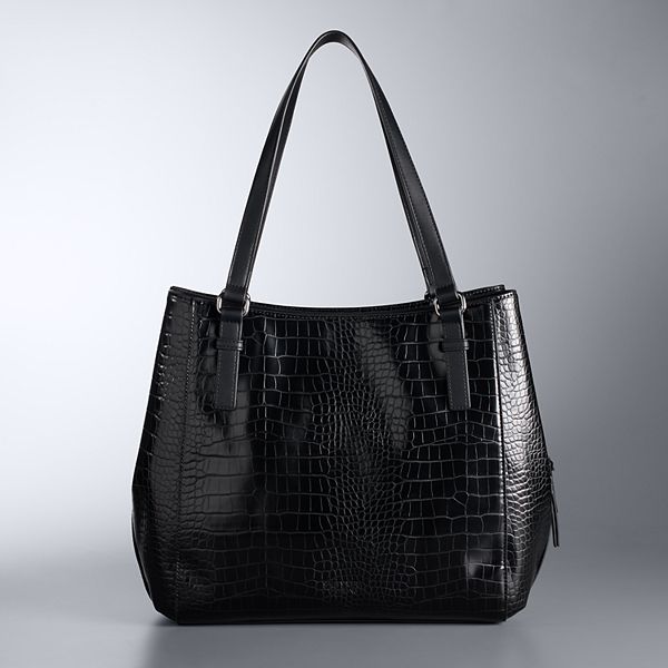 Simply Vera Vera Wang Elizabeth Faux Leather Four Poster Tote Bag - Black Croc