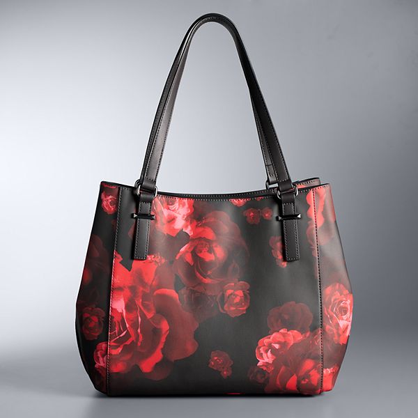 Simply Vera Vera Wang Elizabeth Faux Leather Four Poster Tote Bag - Red Rose Blossom