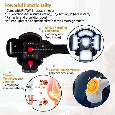 Black, Rechargeable Electric Knee Massager With Infrared Heat