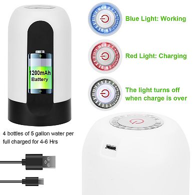 White, Rechargeable Electric Water Bottle Dispenser: Automatic Drinking Pump