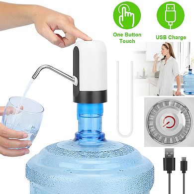 White, Rechargeable Electric Water Bottle Dispenser: Automatic Drinking Pump