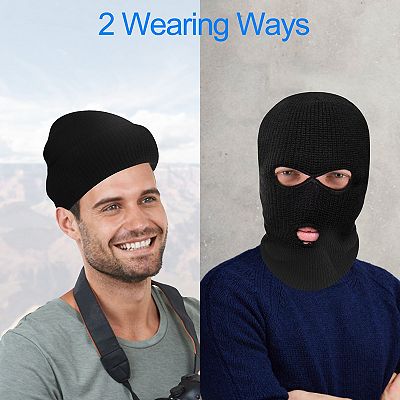 Black, Knitted Balaclava Face Mask With 3-holes For Full