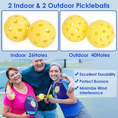 Pickleball Set With 2 Fiberglass Paddles, 4 Balls, Portable Carry Bag, 2 Cooling Towels