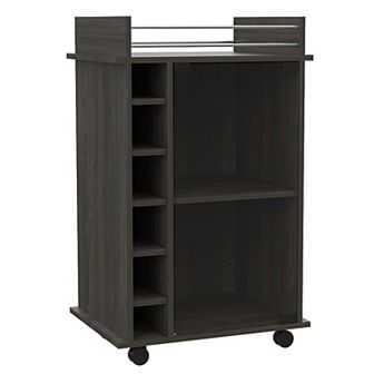 Dukat Bar Cart,two Shelves, Six Built-in Wine Rack, Four Casters