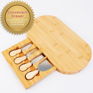 Oval Bamboo Cheese Board Knife Set Serving Platter Tray