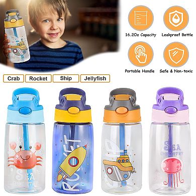 Kids, 16.2oz, Leak-proof Water Bottle With Straw