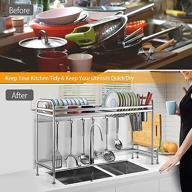 Silver, Stainless Steel Over Sink Dish Drying Rack Kitchen Countertop Organizer