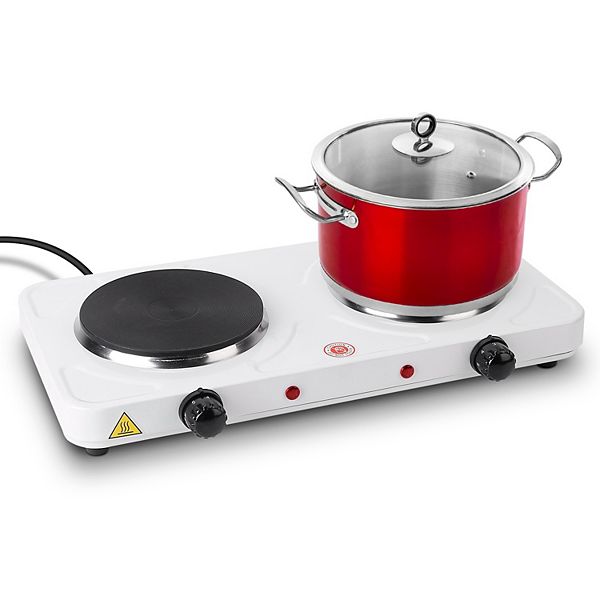 White, 2000w Portable Electric Burner Dual Countertop Stove