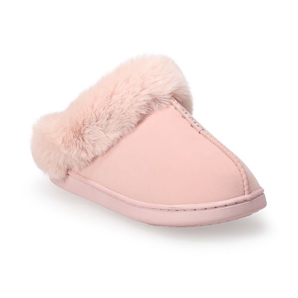 LC Lauren Conrad Allis Faux Fur Cuff Clog Women's Slippers - Blush (LARGE)