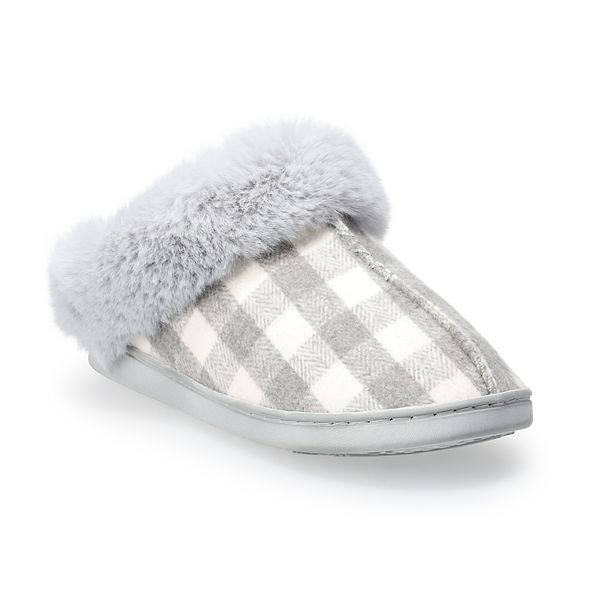 LC Lauren Conrad Allis Faux Fur Cuff Clog Women's Slippers - Gray Plaid (X SMALL)