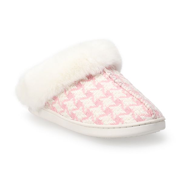 LC Lauren Conrad Allis Faux Fur Cuff Clog Women's Slippers - Pink Houndstooth (X SMALL)