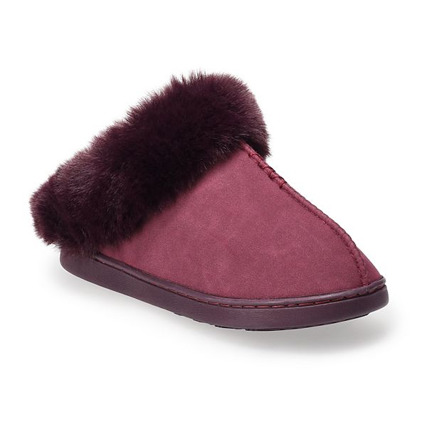 LC Lauren Conrad Allis Faux Fur Cuff Clog Women's Slippers - Wine (X SMALL)