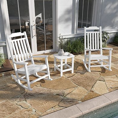Taylor & Logan 3-Piece Winston All-Weather Rocking Chairs & Accent Side Table Set