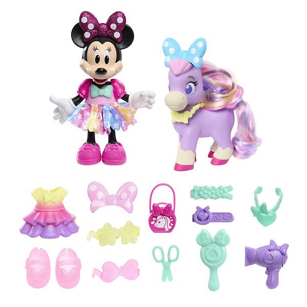 Disney Junior Minnie Mouse Groom  Glam Pony Set, Poseable 21-Piece Doll and Accessories Set, Kids Toys for Ages 3 Up by Just Play