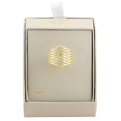 City Luxe Gold Tone Large Textured Shield Ring