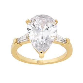 City Luxe Gold Tone Clear Cubic Zirconia Pear & Baguette Ring