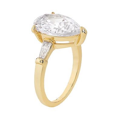 City Luxe Gold Tone Clear Cubic Zirconia Pear & Baguette Ring