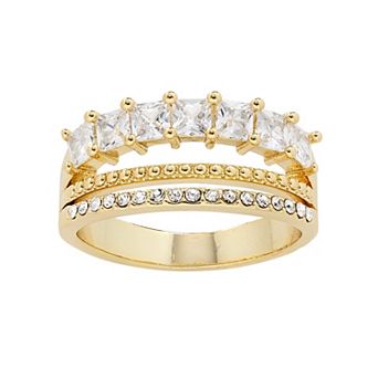 City Luxe Gold Plated Square Cubic Zirconia Faux Stack Ring