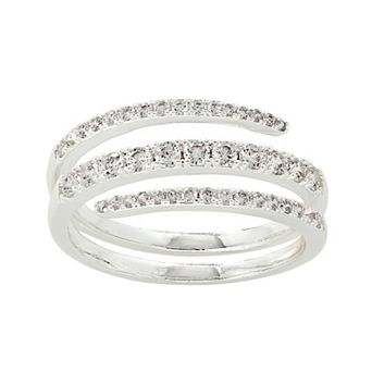 City Luxe Silver Tone Clear Cubic Zirconia Pave Wrap Ring